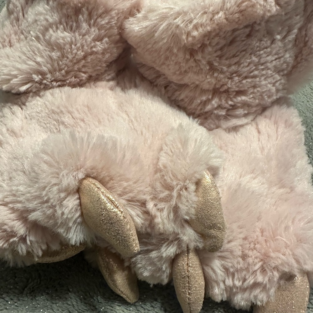 Carter's Pink Furry Slippers with Gold Claws